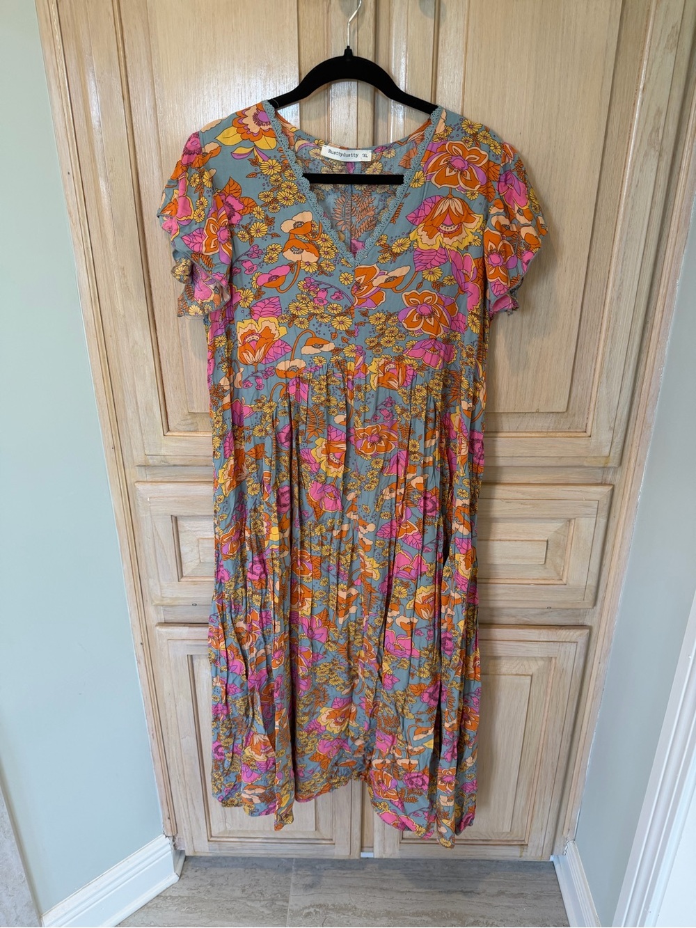 Rusty Dusty Floral Flutter Sleeve Maxi Dress 1X